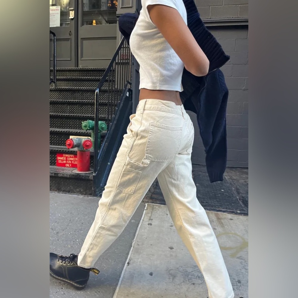 Brandy Melville Small Milla Cargo Carpenter Pants Beige Tan Cream